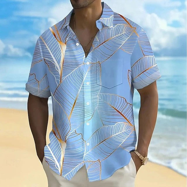 Effortless Tropical Leaf Print Shirt for Women with Collar Short Sleeve Button Front Relaxed Style