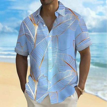 Effortless Tropical Leaf Print Shirt for Women with Collar Short Sleeve Button Front Relaxed Style