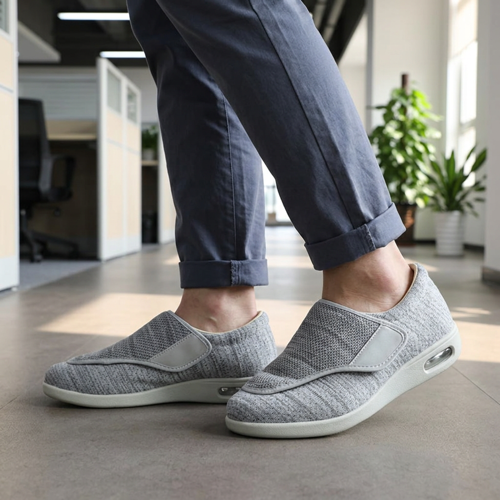 Comfortable Knit Fashion Sneaker for Women with Adjustable Strap Wide Toe Air Cushion Sole Casual Style