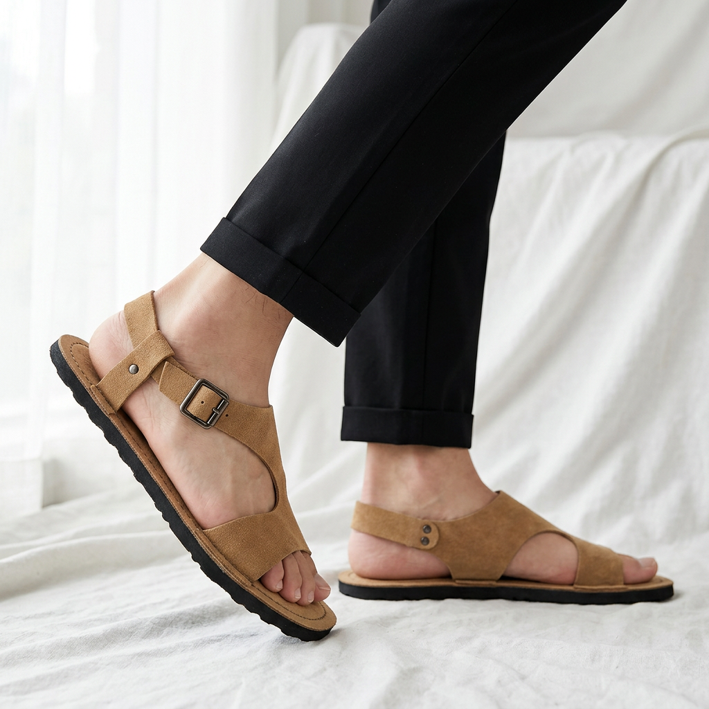 Stylish Suede Buckle Sandal for Women with Open Toe Ankle Strap Flat Casual Style