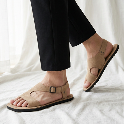 Stylish Suede Buckle Sandal for Women with Open Toe Ankle Strap Flat Casual Style