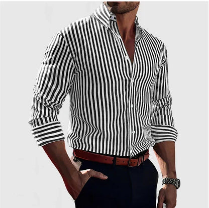 Effortless Striped Cotton Blouse for Women with Collar Long Sleeve Button Front Relaxed Casual Style
