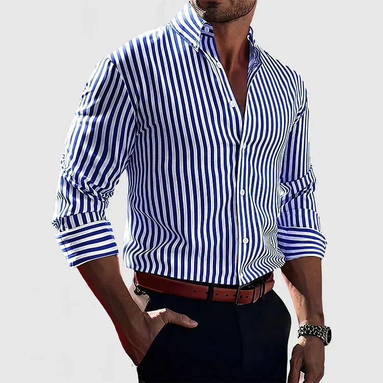 Effortless Striped Cotton Blouse for Women with Collar Long Sleeve Button Front Relaxed Casual Style