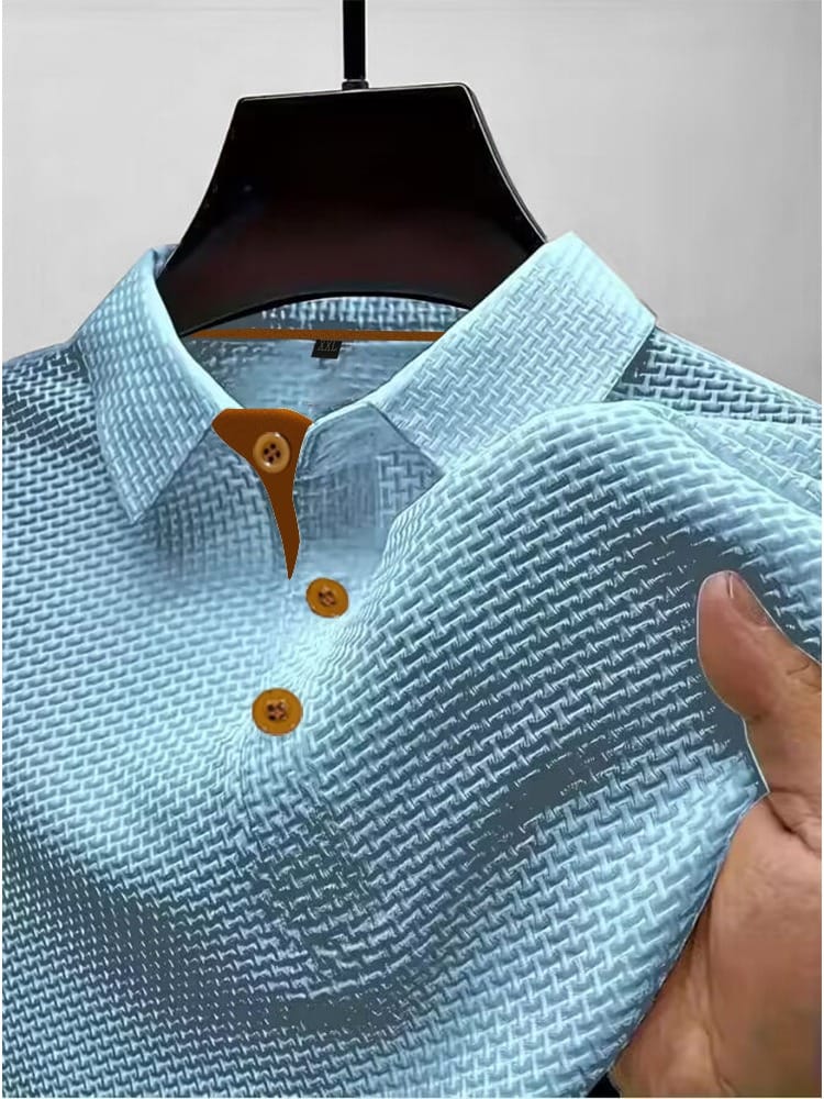 Effortless Textured Polo Shirt for Women with Spread Collar Long Sleeve Contrast Button Placket Casual Style
