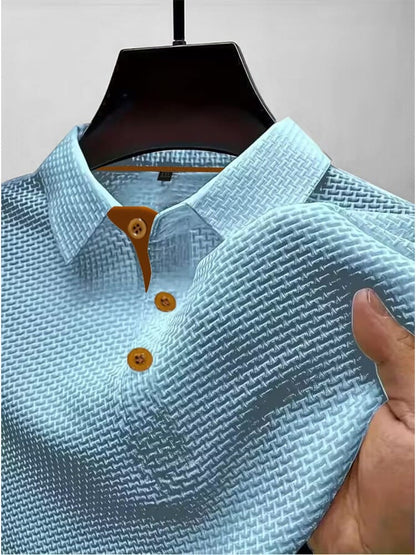 Effortless Textured Polo Shirt for Women with Spread Collar Long Sleeve Contrast Button Placket Casual Style