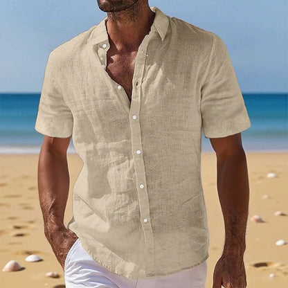 Effortless Linen Shirt for Women with Collar Short Sleeve Button Front Relaxed Casual Style
