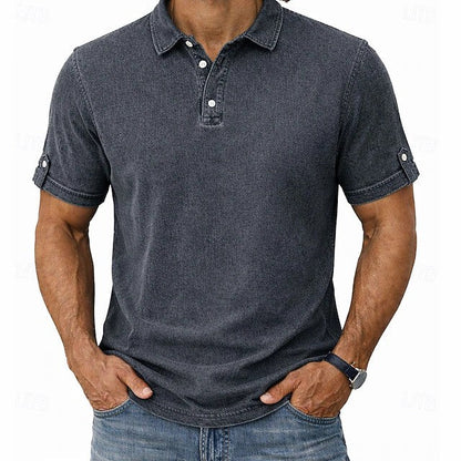 Comfortable Washed Cotton Polo Shirt for Women with Collar Short Sleeve Roll Tab Cuff Casual Style