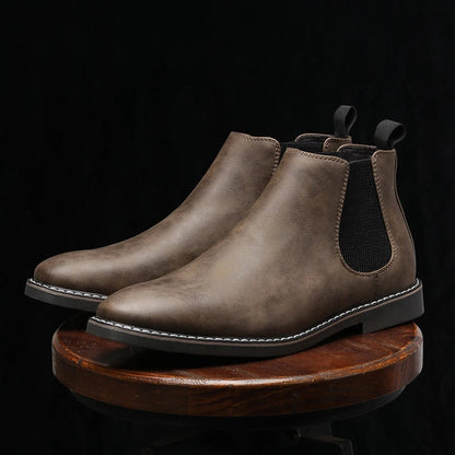 Comfortable Leather Chelsea Boots for Women with Elastic Gusset Round Toe Stacked Heel Casual Style