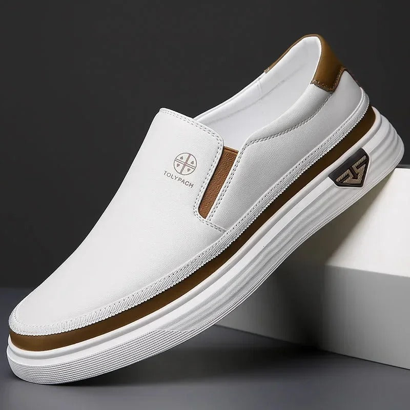 Stylish Leather Slip On Sneaker for Women with Elastic Panel Chunky Sole Casual Style