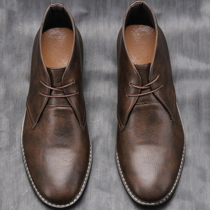 Effortless Dark Brown Leather Chukka Boot for Women with Lace Up Round Toe Stacked Heel Casual Style