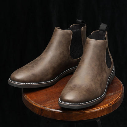 Comfortable Leather Chelsea Boots for Women with Elastic Gusset Round Toe Stacked Heel Casual Style