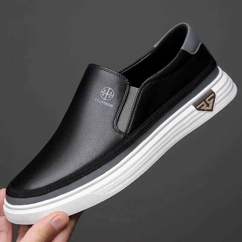 Stylish Leather Slip On Sneaker for Women with Elastic Panel Chunky Sole Casual Style