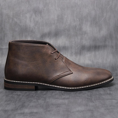 Effortless Dark Brown Leather Chukka Boot for Women with Lace Up Round Toe Stacked Heel Casual Style