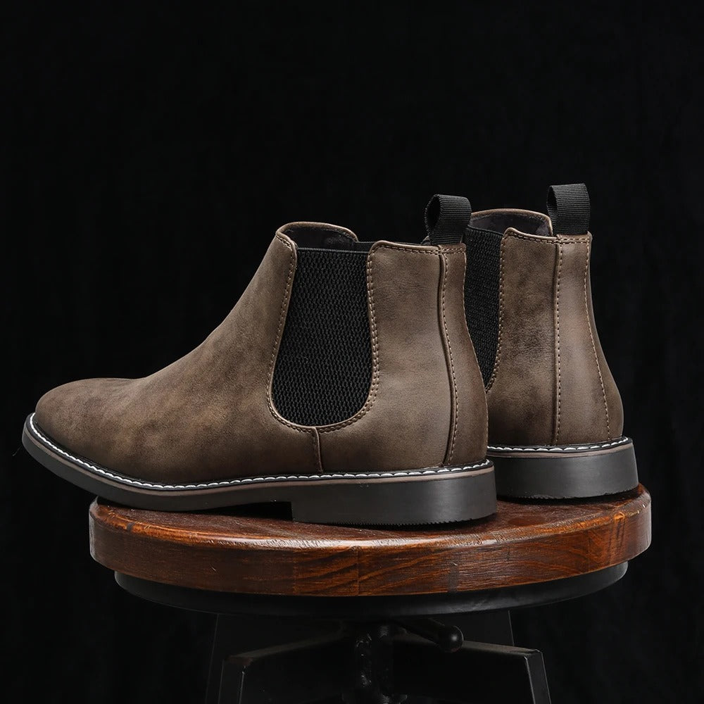 Comfortable Leather Chelsea Boots for Women with Elastic Gusset Round Toe Stacked Heel Casual Style