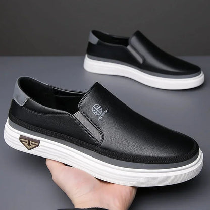 Stylish Leather Slip On Sneaker for Women with Elastic Panel Chunky Sole Casual Style
