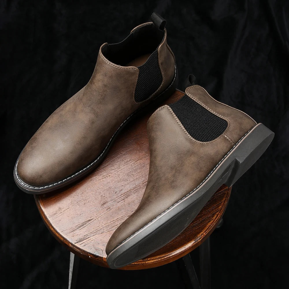 Comfortable Leather Chelsea Boots for Women with Elastic Gusset Round Toe Stacked Heel Casual Style