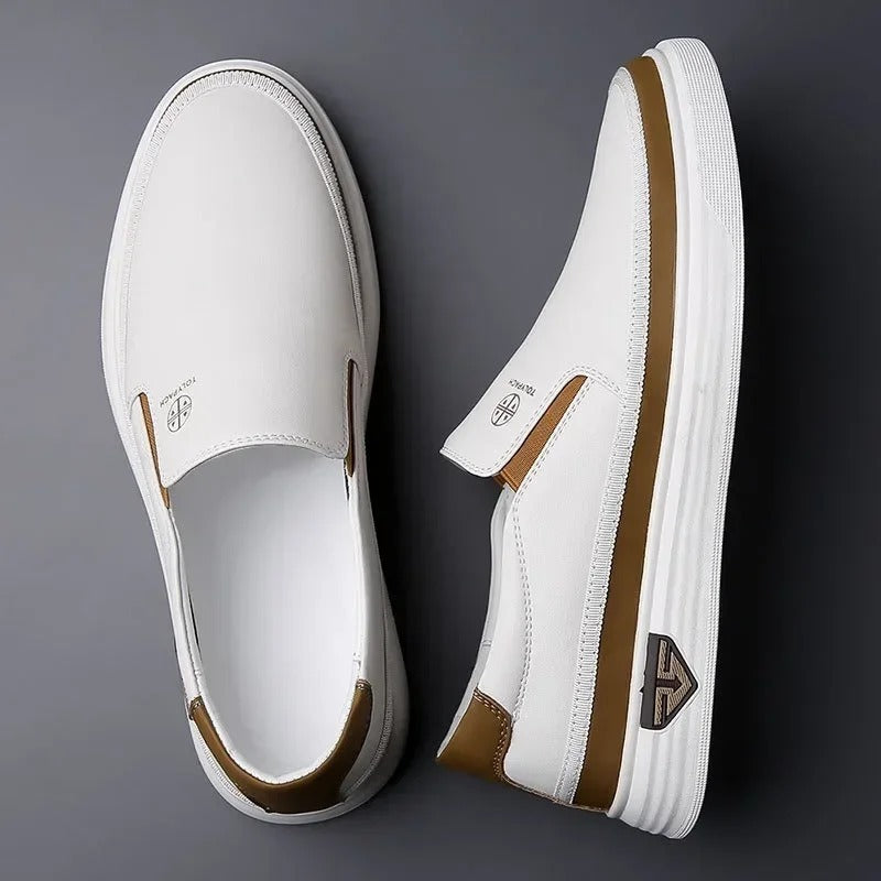 Stylish Leather Slip On Sneaker for Women with Elastic Panel Chunky Sole Casual Style