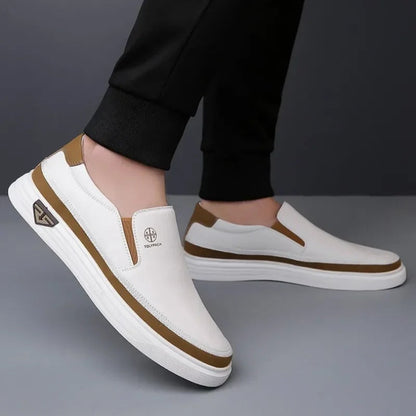 Stylish Leather Slip On Sneaker for Women with Elastic Panel Chunky Sole Casual Style
