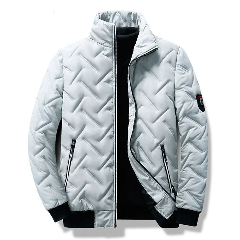 Comfortable Quilted Puffer Jacket for Women with Stand Collar Long Sleeve Zip Front Ribbed Cuff Casual Style