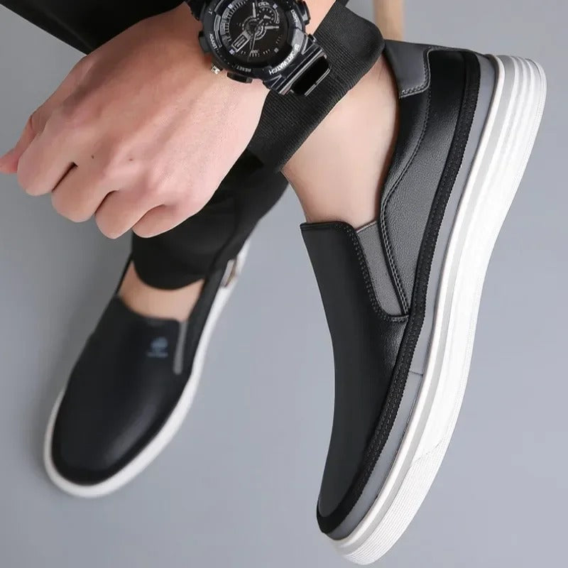 Stylish Leather Slip On Sneaker for Women with Elastic Panel Chunky Sole Casual Style