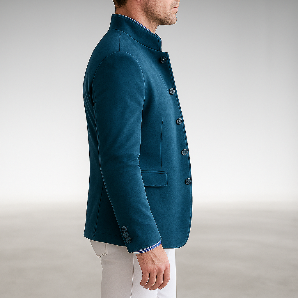 Elegant Suede Blazer for Women with Mandarin Collar Long Sleeve Button Front Tailored Style