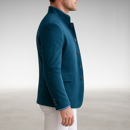 Elegant Suede Blazer for Women with Mandarin Collar Long Sleeve Button Front Tailored Style