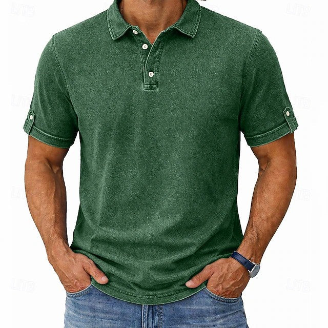 Comfortable Washed Cotton Polo Shirt for Women with Collar Short Sleeve Roll Tab Cuff Casual Style