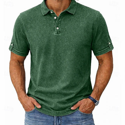 Comfortable Washed Cotton Polo Shirt for Women with Collar Short Sleeve Roll Tab Cuff Casual Style