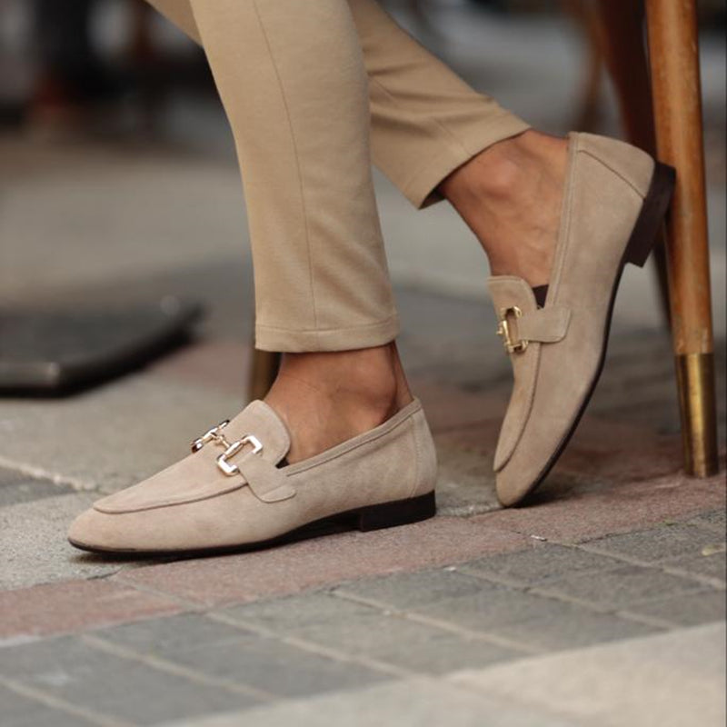 Stylish Suede Horsebit Loafer for Women with Round Toe Buckle Detail Flat Slip On Style