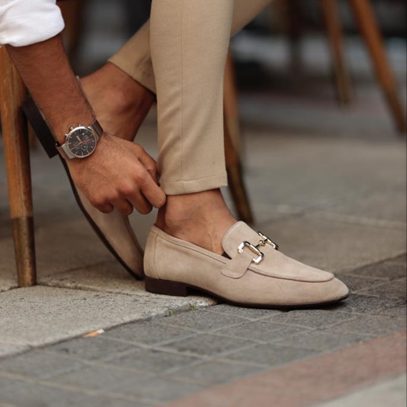 Stylish Suede Horsebit Loafer for Women with Round Toe Buckle Detail Flat Slip On Style
