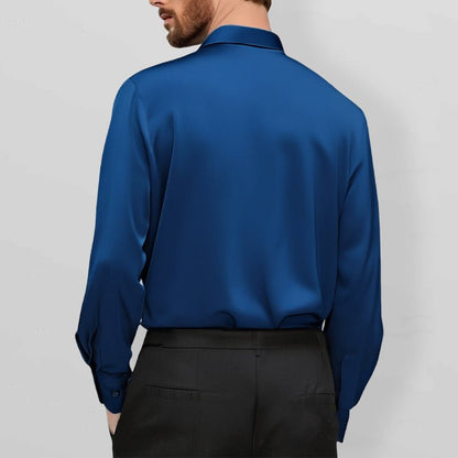 Elegant Satin Button Up Shirt for Women with Collar Long Sleeve Tailored Fit Silky Style