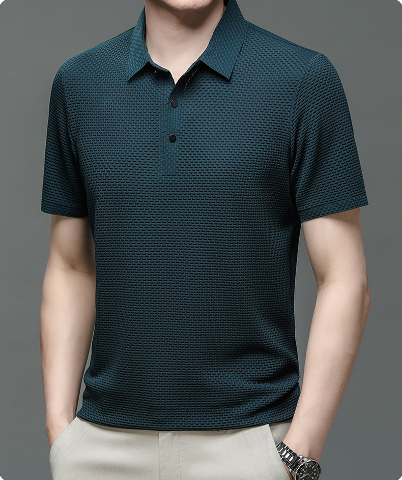 Elegant Textured Knit Polo Shirt for Women with Spread Collar Long Sleeve Button Placket Relaxed Style