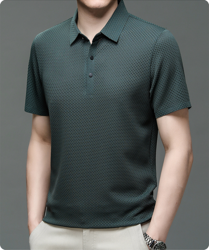 Elegant Textured Knit Polo Shirt for Women with Spread Collar Long Sleeve Button Placket Relaxed Style