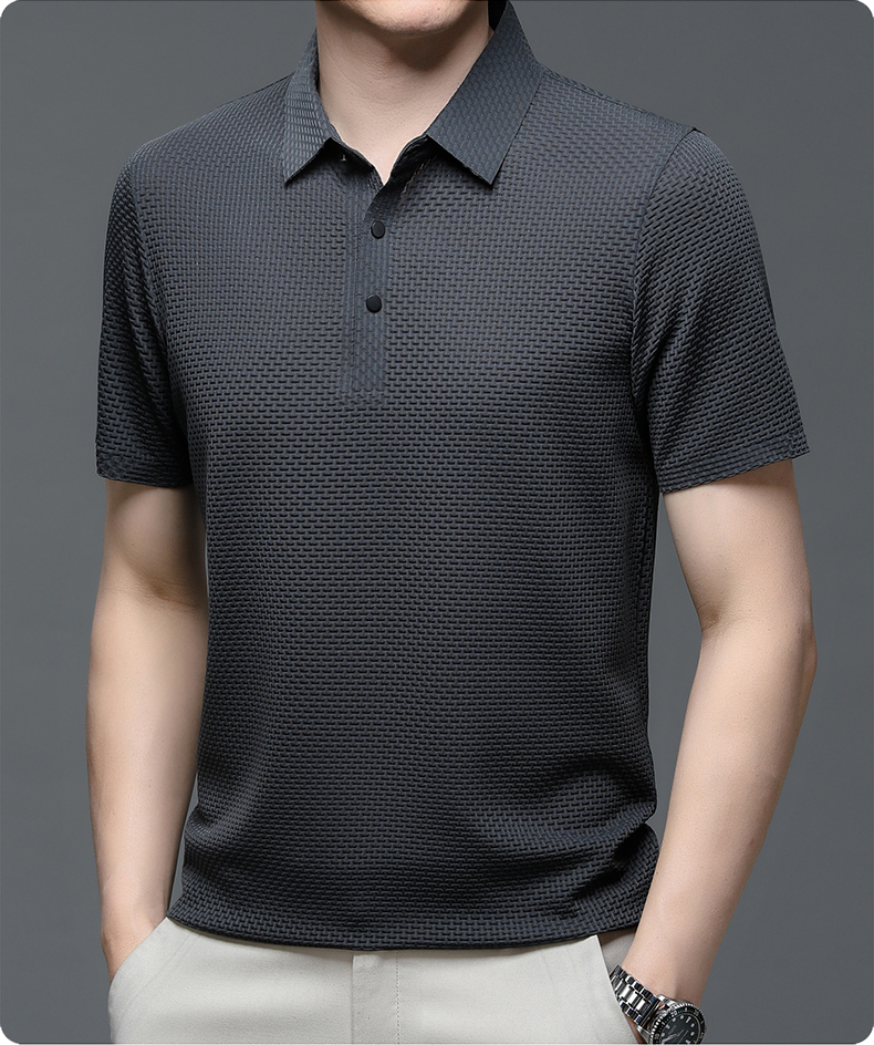 Elegant Textured Knit Polo Shirt for Women with Spread Collar Long Sleeve Button Placket Relaxed Style