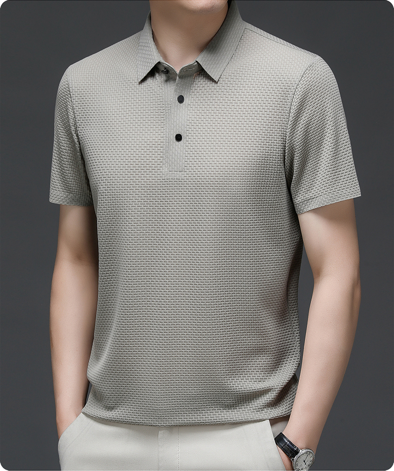 Elegant Textured Knit Polo Shirt for Women with Spread Collar Long Sleeve Button Placket Relaxed Style