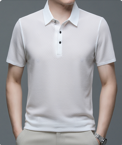 Elegant Textured Knit Polo Shirt for Women with Spread Collar Long Sleeve Button Placket Relaxed Style