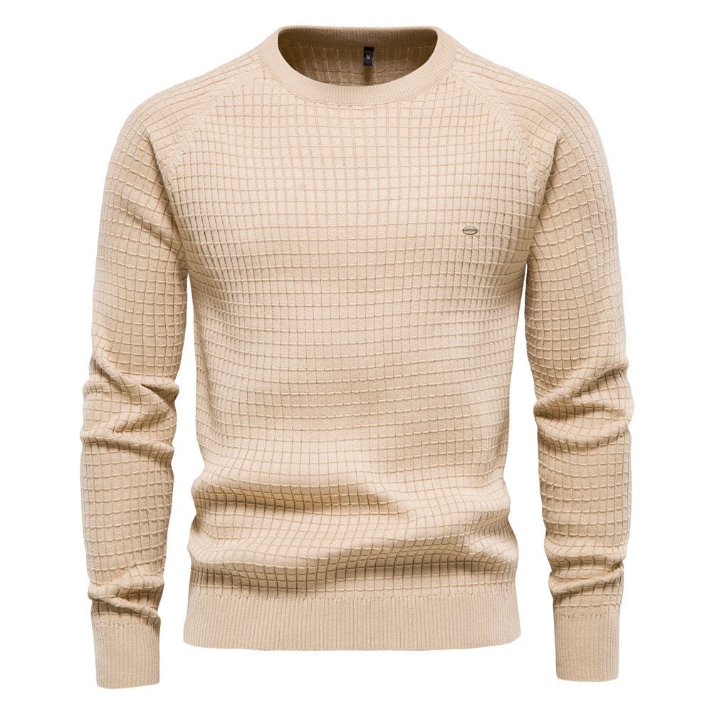 Comfortable Navy Waffle Knit Sweater for Women with Crew Neck Long Sleeve Ribbed Cuff Relaxed Style