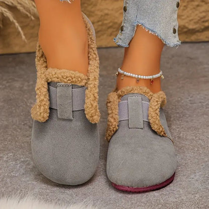 Comfortable Winter Shoes for Women with Faux Fur Strap Detail Cushioned Slip On Flat Style