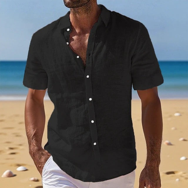 Effortless Linen Shirt for Women with Collar Short Sleeve Button Front Relaxed Casual Style
