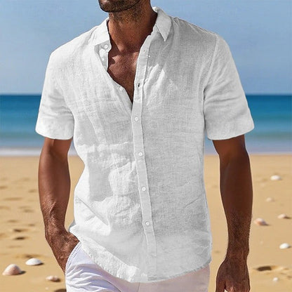 Effortless Linen Shirt for Women with Collar Short Sleeve Button Front Relaxed Casual Style