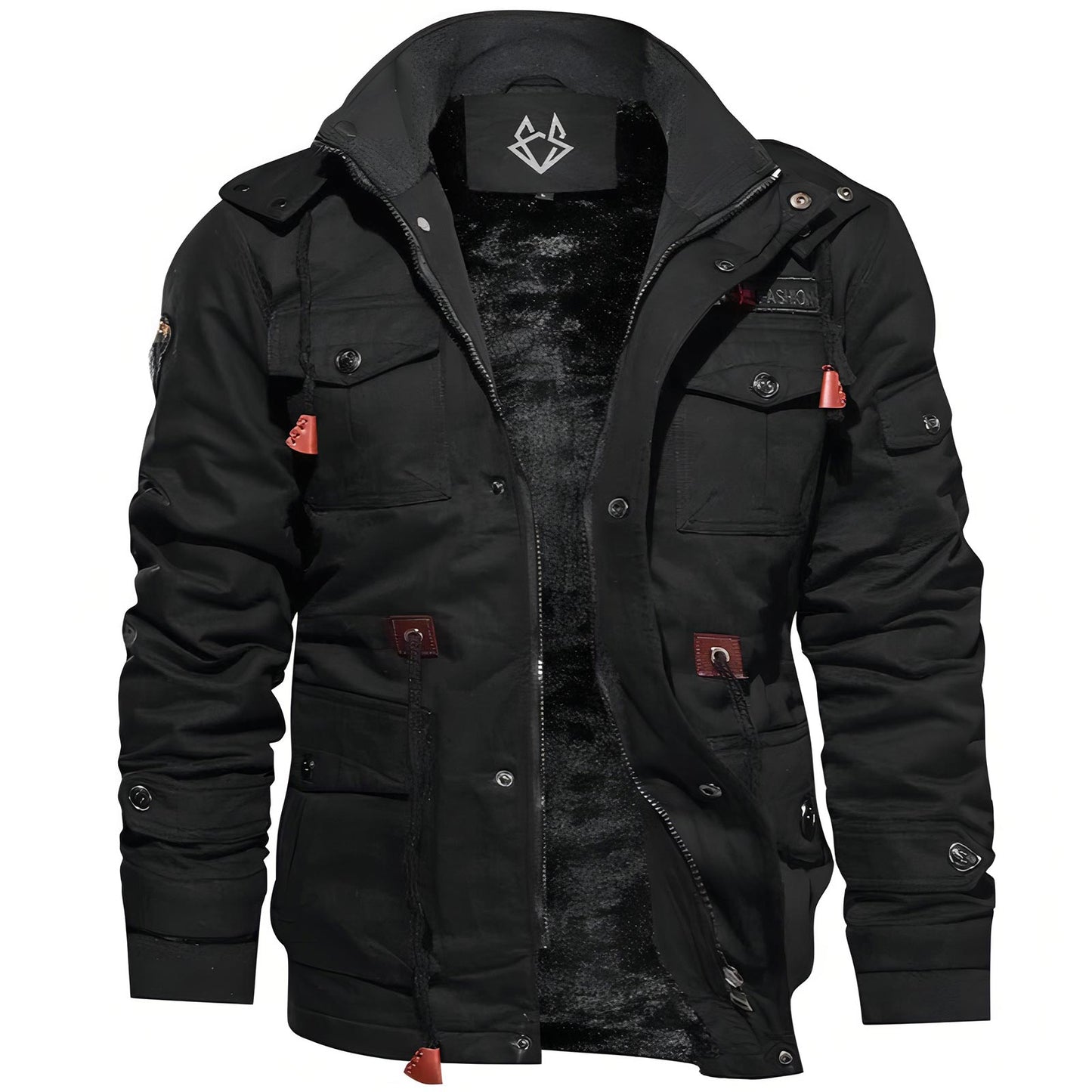 Effortless Fleece Lined Field Jacket for Women with Stand Collar Long Sleeve Multi Pocket Hooded Style