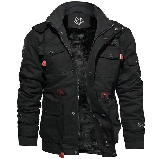 Effortless Fleece Lined Field Jacket for Women with Stand Collar Long Sleeve Multi Pocket Hooded Style