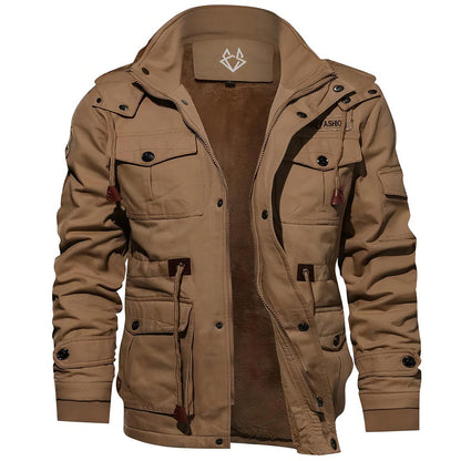 Effortless Fleece Lined Field Jacket for Women with Stand Collar Long Sleeve Multi Pocket Hooded Style
