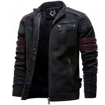 Elegant Black Leather Biker Jacket for Women with Stand Collar Long Sleeve Quilted Zip Casual Style