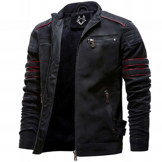 Elegant Black Leather Biker Jacket for Women with Stand Collar Long Sleeve Quilted Zip Casual Style