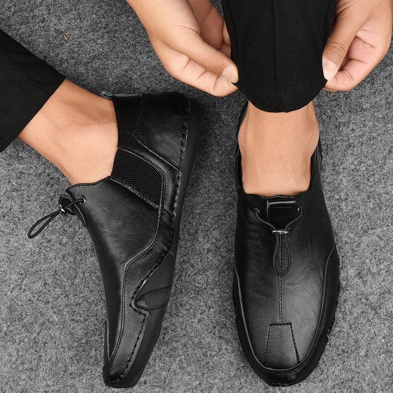 Effortless Leather Moccasin Loafer for Women with Bungee Lace Slip On Casual Style