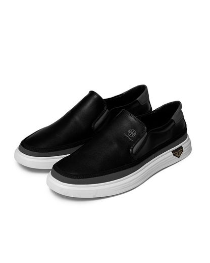 Stylish Leather Slip On Sneaker for Women with Elastic Panel Chunky Sole Casual Style