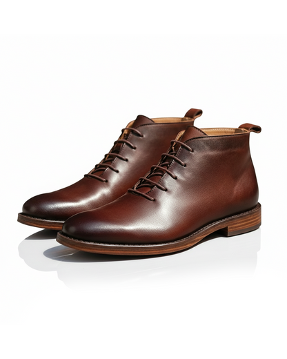 Stylish Leather Chukka Boot for Women with Lace Up Round Toe Stacked Heel Casual Style