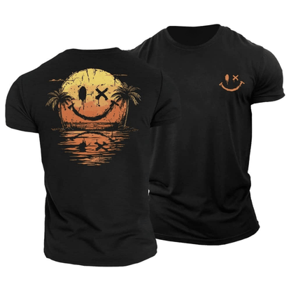 Effortless Sunset Smiley Graphic T-Shirt for Women with Crew Neck Short Sleeve Relaxed Casual Style