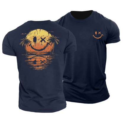 Effortless Sunset Smiley Graphic T-Shirt for Women with Crew Neck Short Sleeve Relaxed Casual Style